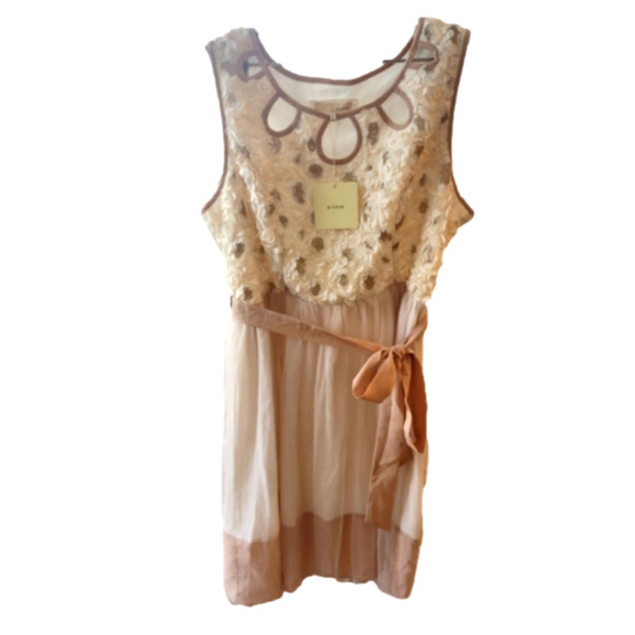 NWT A'Reve 3D Beige Pink Spring Flower Dress - size Large - Picture 3 of 13